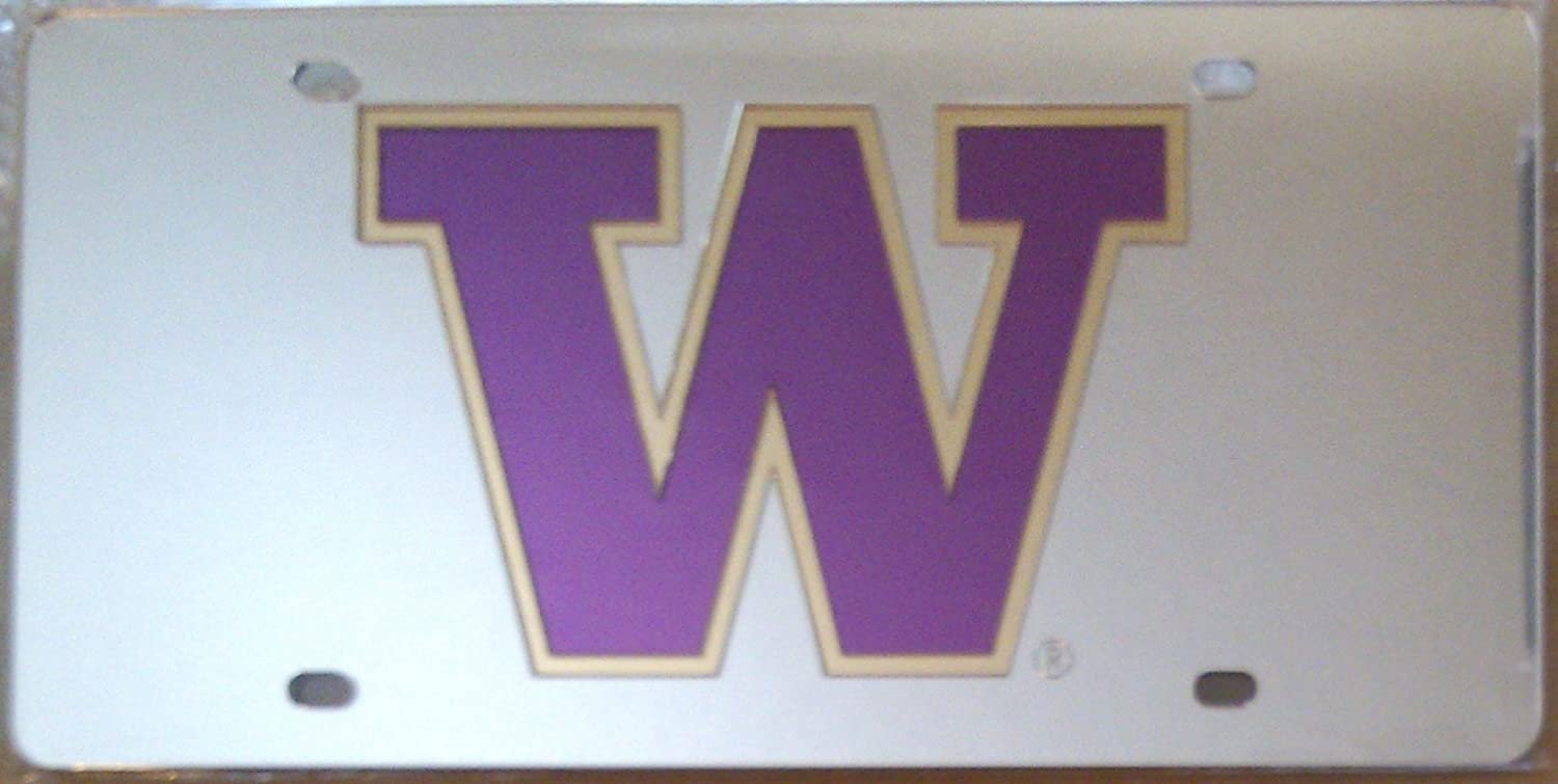 University of Washington Huskies Premium Laser Cut Tag License Plate, Mirrored Acrylic Inlaid, 6x12 Inch 1