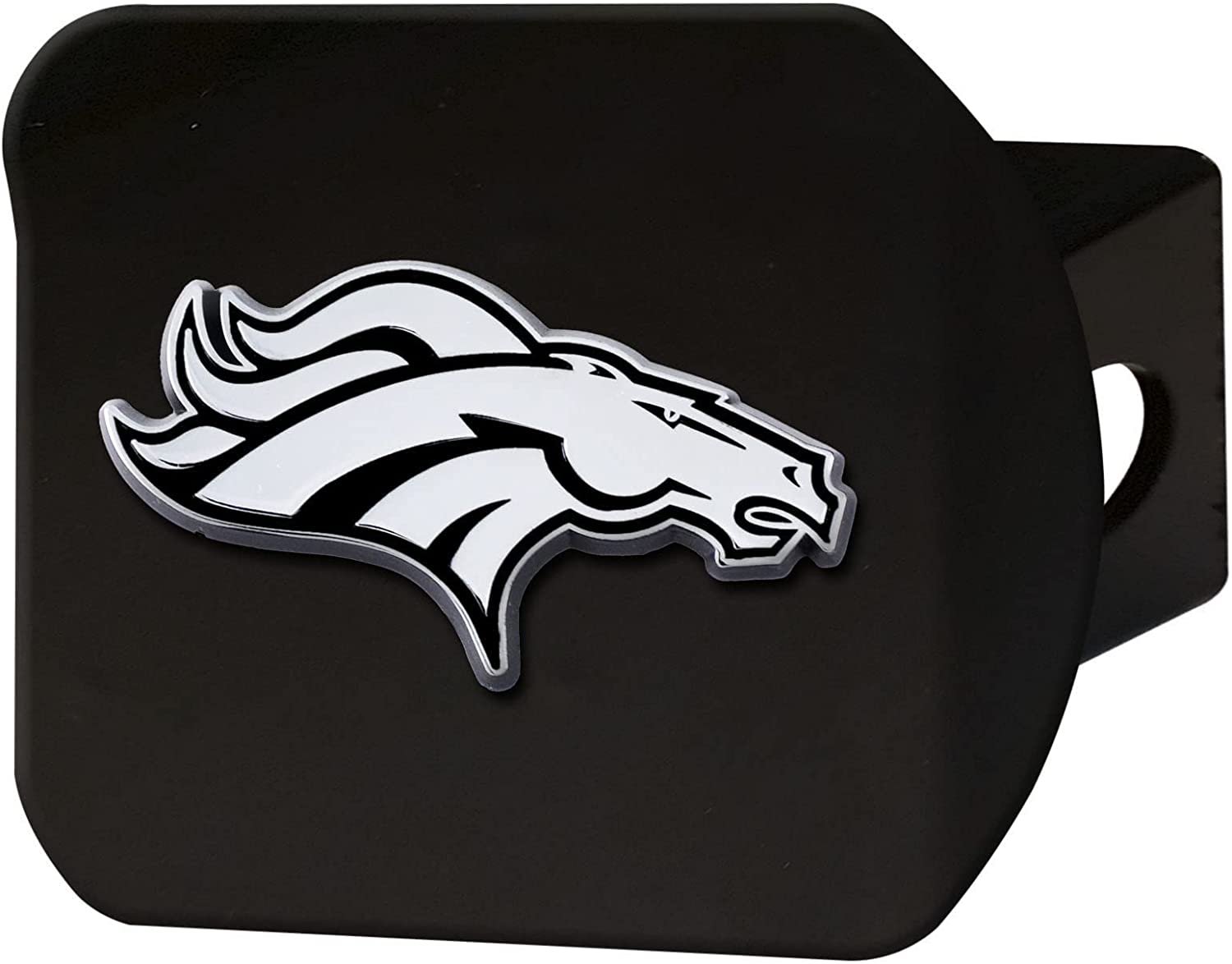Denver Broncos Solid Metal Black Hitch Cover with Chrome Metal Emblem 2 Inch Square Type III 1