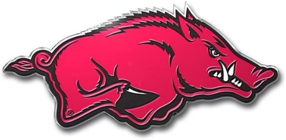 University of Arkansas Razorbacks Auto Emblem, Aluminum Metal, Embossed Team Color, Raised Decal Sticker, Full Adhesive Backing