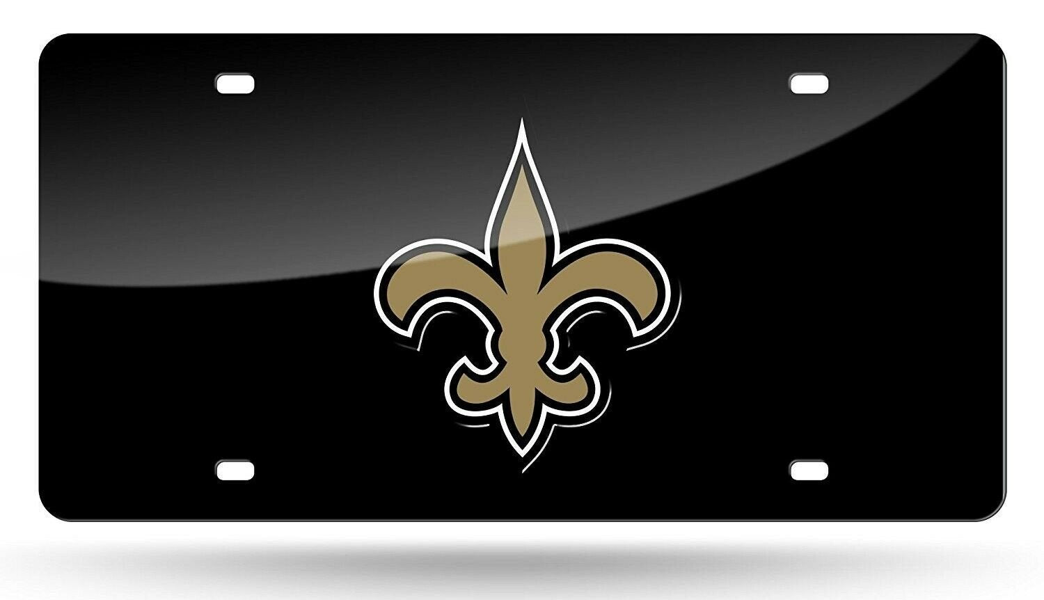 New Orleans Saints Premium Laser Cut Tag License Plate, Black Fleur De Lis, Mirrored Inlaid Acrylic, 12x6 Inch 1