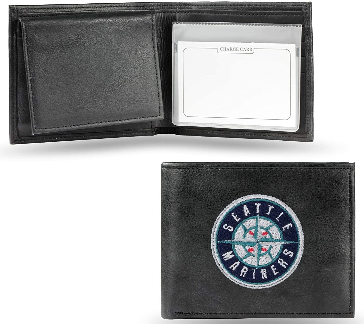 Seattle Mariners Premium Black Leather Wallet, Bifold Billfold, Embroidered Logo 1