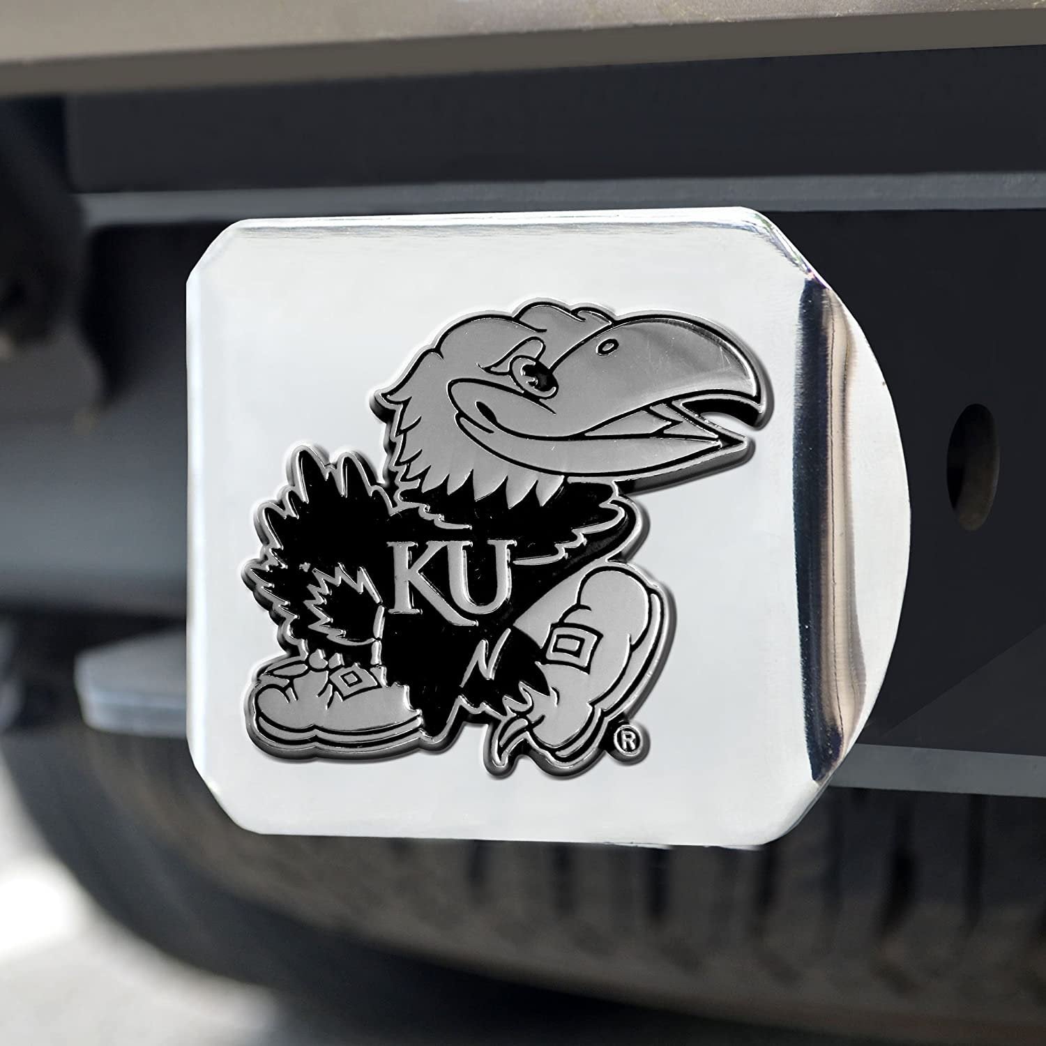 Kansas Jayhawks Hitch Cover Solid Metal with Raised Chrome Metal Emblem 2" Square Type III University of 2