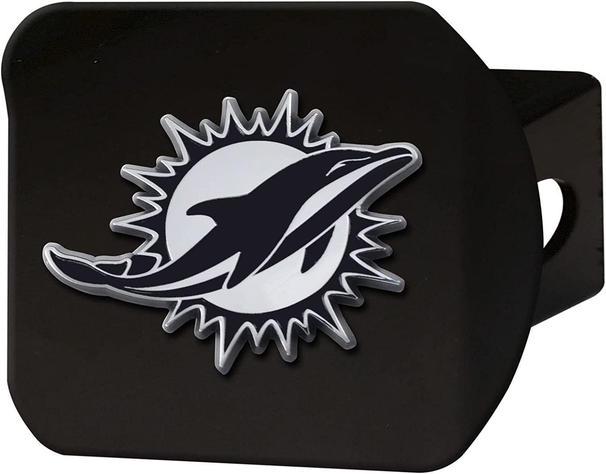 NFL Miami Dolphins Metal Hitch Cover, Black, 2" Square Type III Hitch Cover