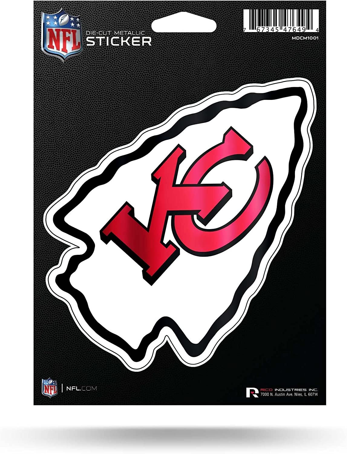 Kansas City Chiefs 5 Inch Die Cut Flat Vinyl Decal Sticker Chrome Metallic Shimmer Design Adhesive Backing