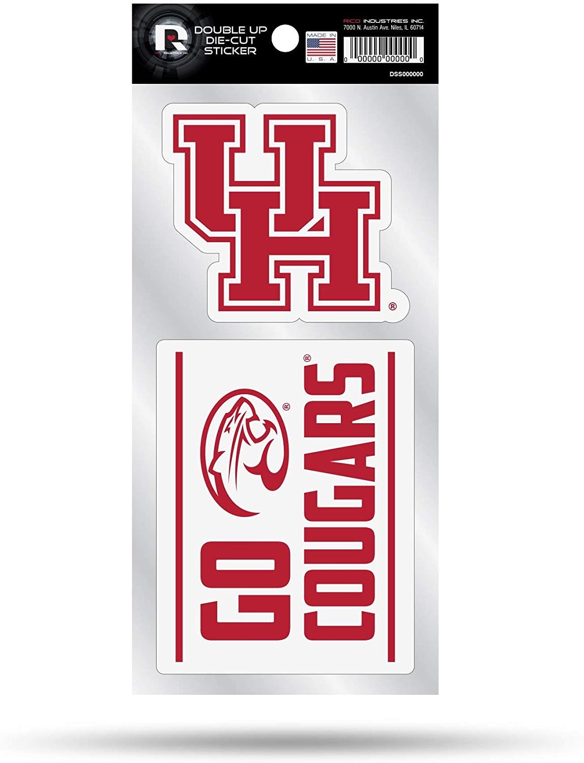 University of Houston Cougars 2-Piece Double Up Die Cut Sticker Decal Sheet, 4x8 Inch 1