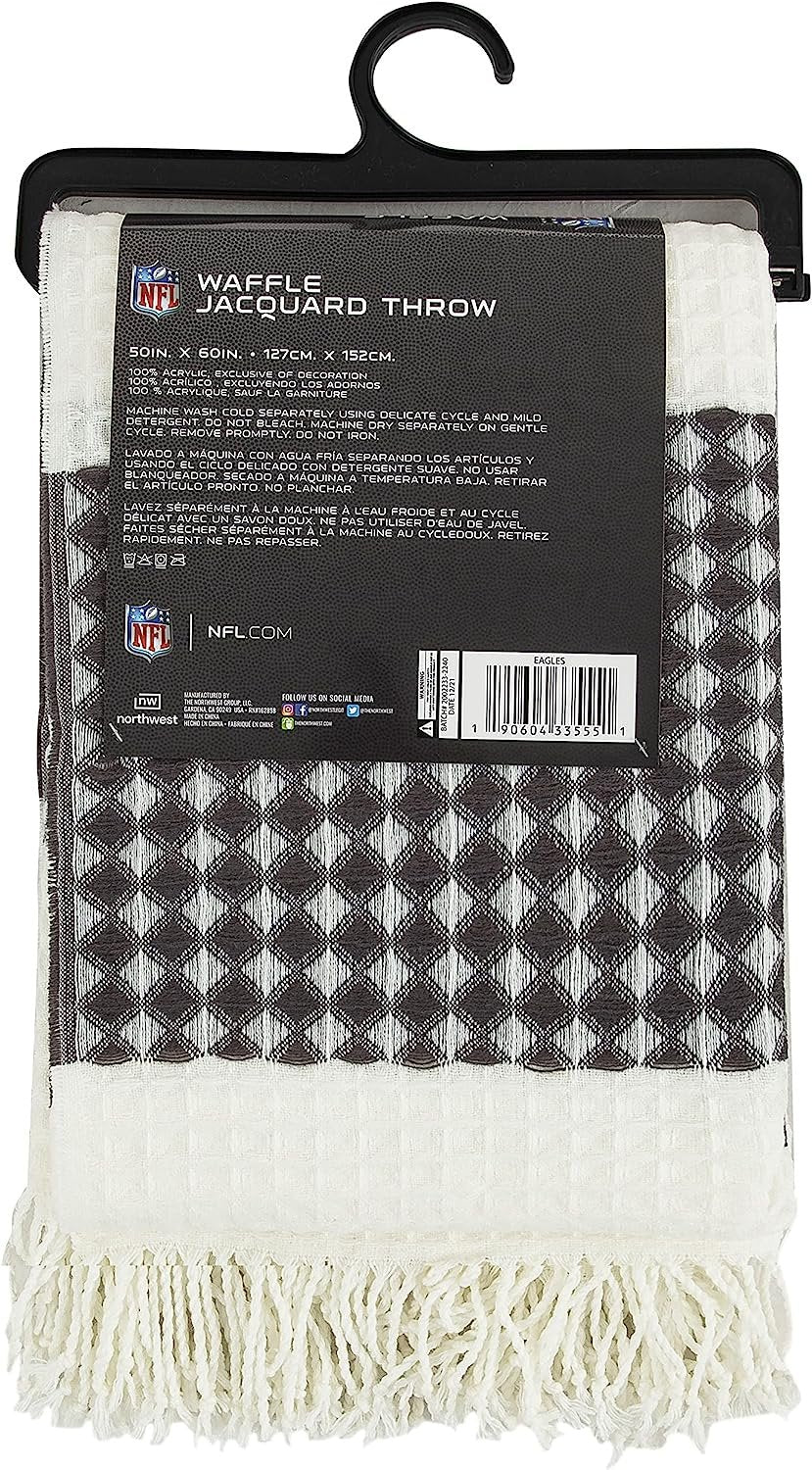 Philadelphia Eagles Throw Blanket Waffle Weave Jacquard, 50x60 Inch, Unisex-Adult, 100% Acrylic 5