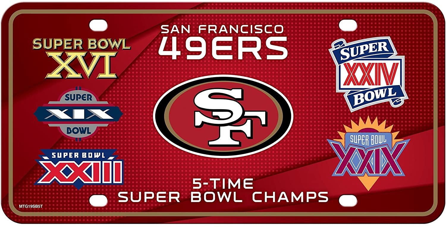 San Francisco 49ers Metal Auto Tag License Plate, 5-Time Super Bowl Champions, 6x12 Inch 1