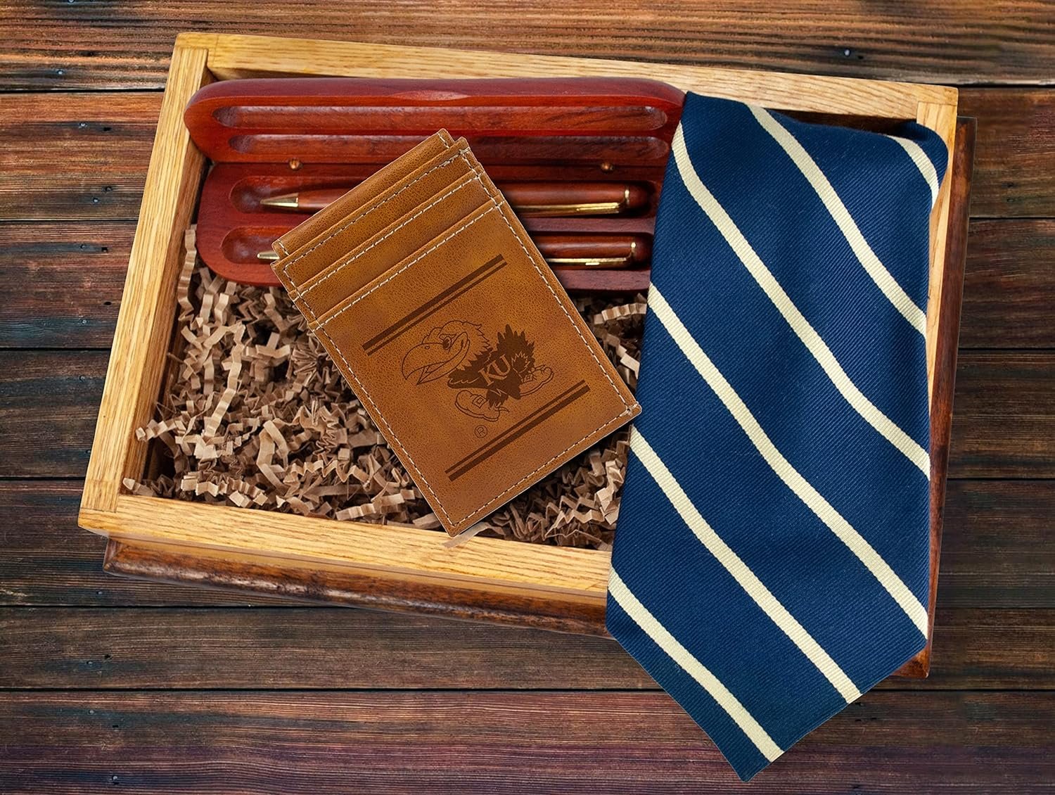 NCAA University of Kansas Jayhawks Men’s Front ID Pocket Brown Wallet- Premium 8 Pocket Laser-Engraved Team Logo on Vegan Leather- Minimalist Design, Credit Card Holder- Ideal for Travel or Men’s Gift 4