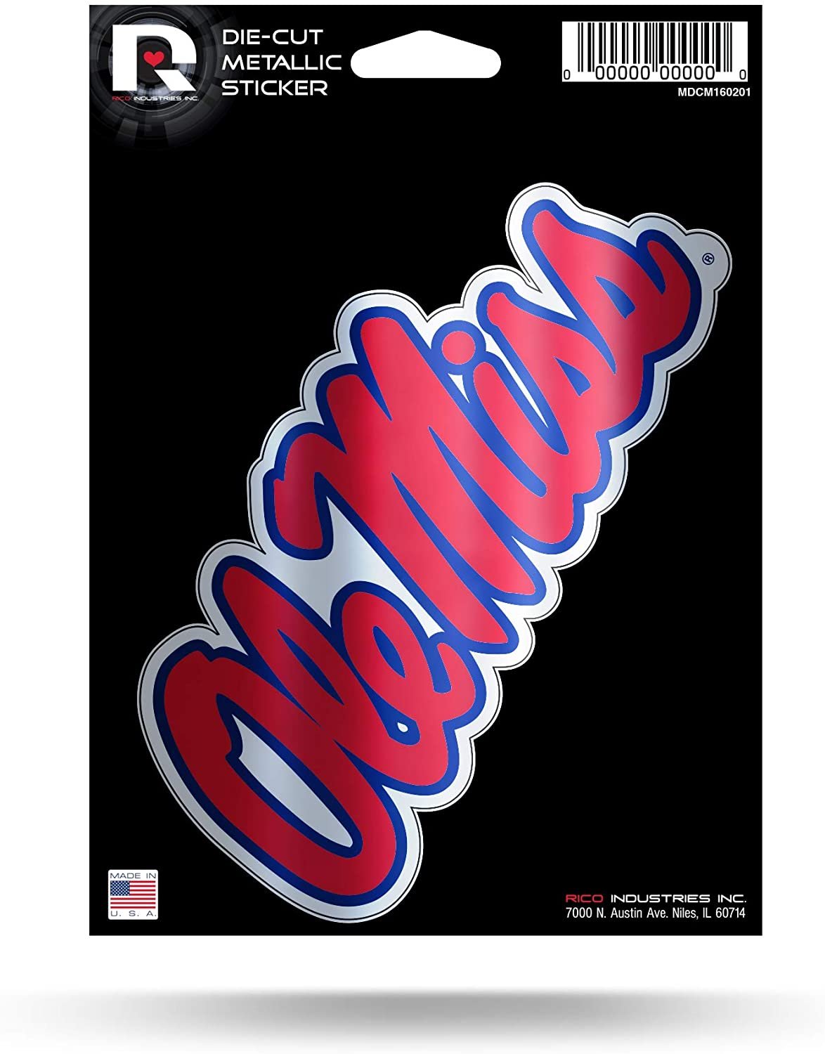 University of Mississippi Rebels Ole Miss 5 Inch Die Cut Decal Sticker, Metallic Shimmer Design, Full Adhesive Backing 1