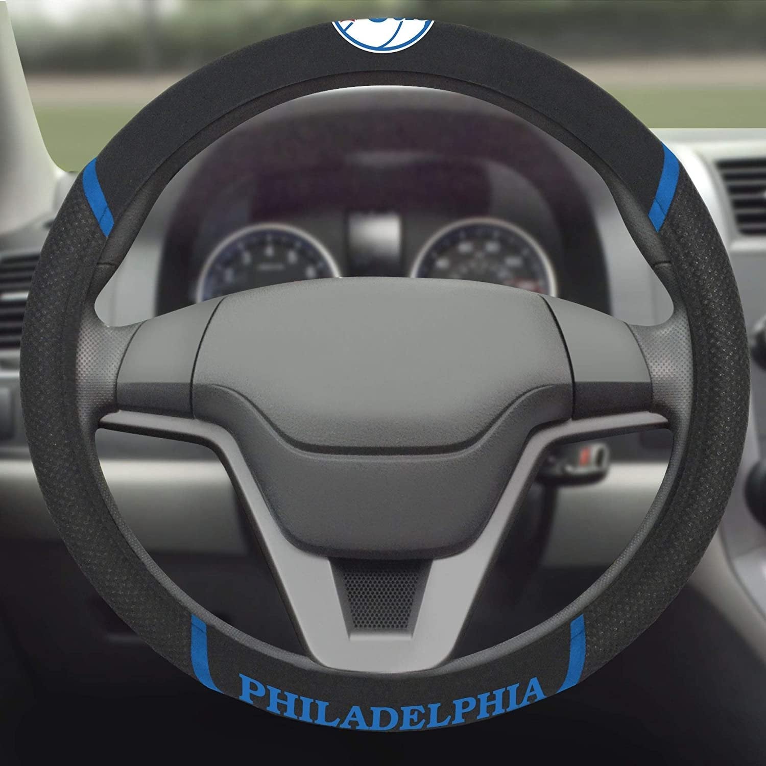 Philadelphia 76ers Premium 15 Inch Black Emroidered Steering Wheel Cover 3