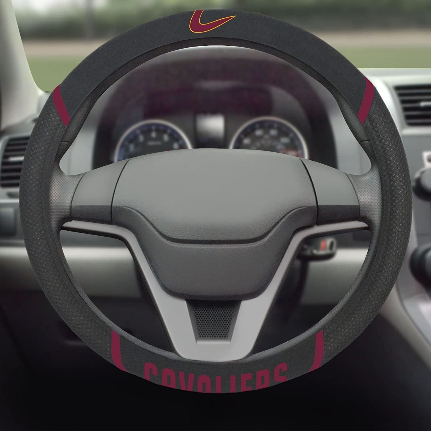 Cleveland Cavaliers Steering Wheel Cover Premium Embroidered Black 15 Inch 3