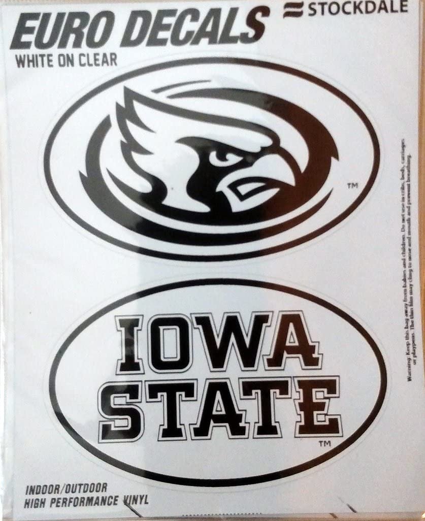 Iowa State University Cyclones 2-Piece White and Clear Euro Decal Sticker Set, 4x2.5 Inch Each 1
