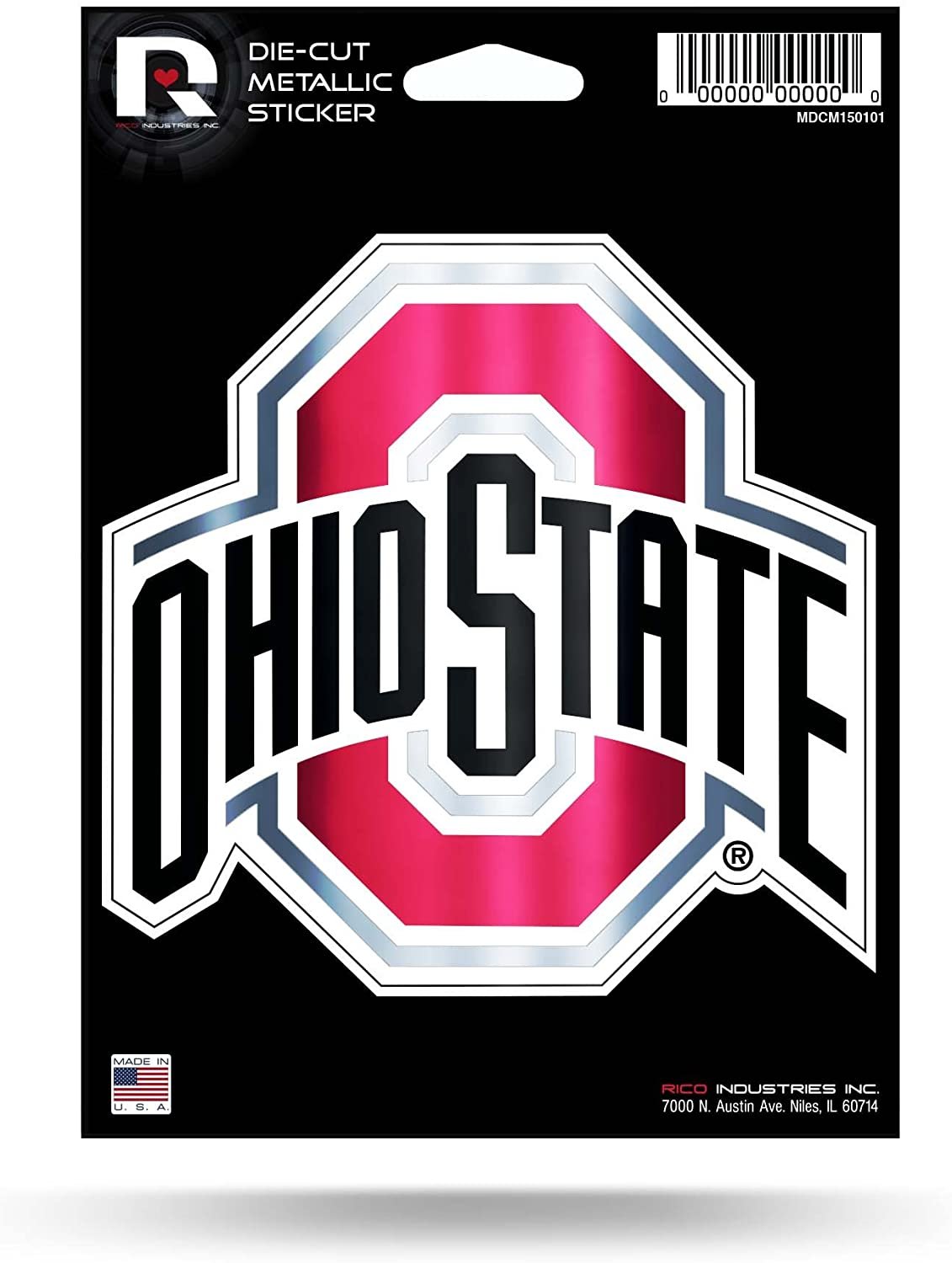 Ohio State University Buckeyes 5 Inch Die Cut Decal Sticker, Metallic Shimmer Design, Full Adhesive Backing