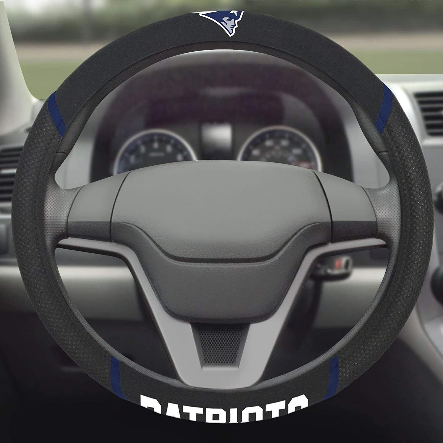 New England Patriots Premium 15 Inch Black Emroidered Steering Wheel Cover 3