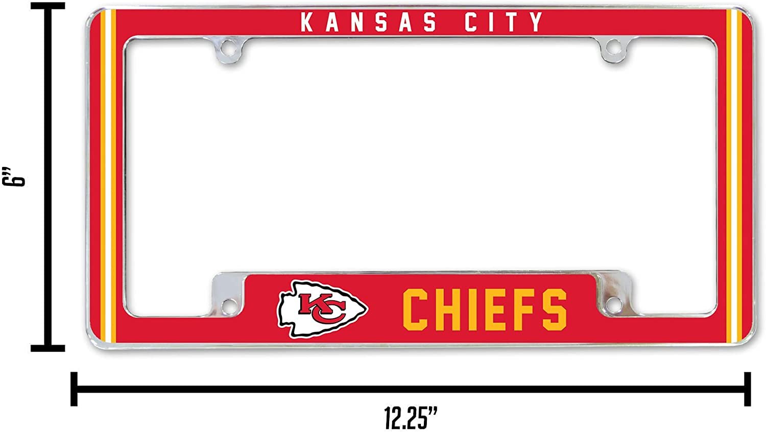 Kansas City Chiefs Metal License Plate Frame Chrome Tag Cover Alternate Design 6x12 Inch 5