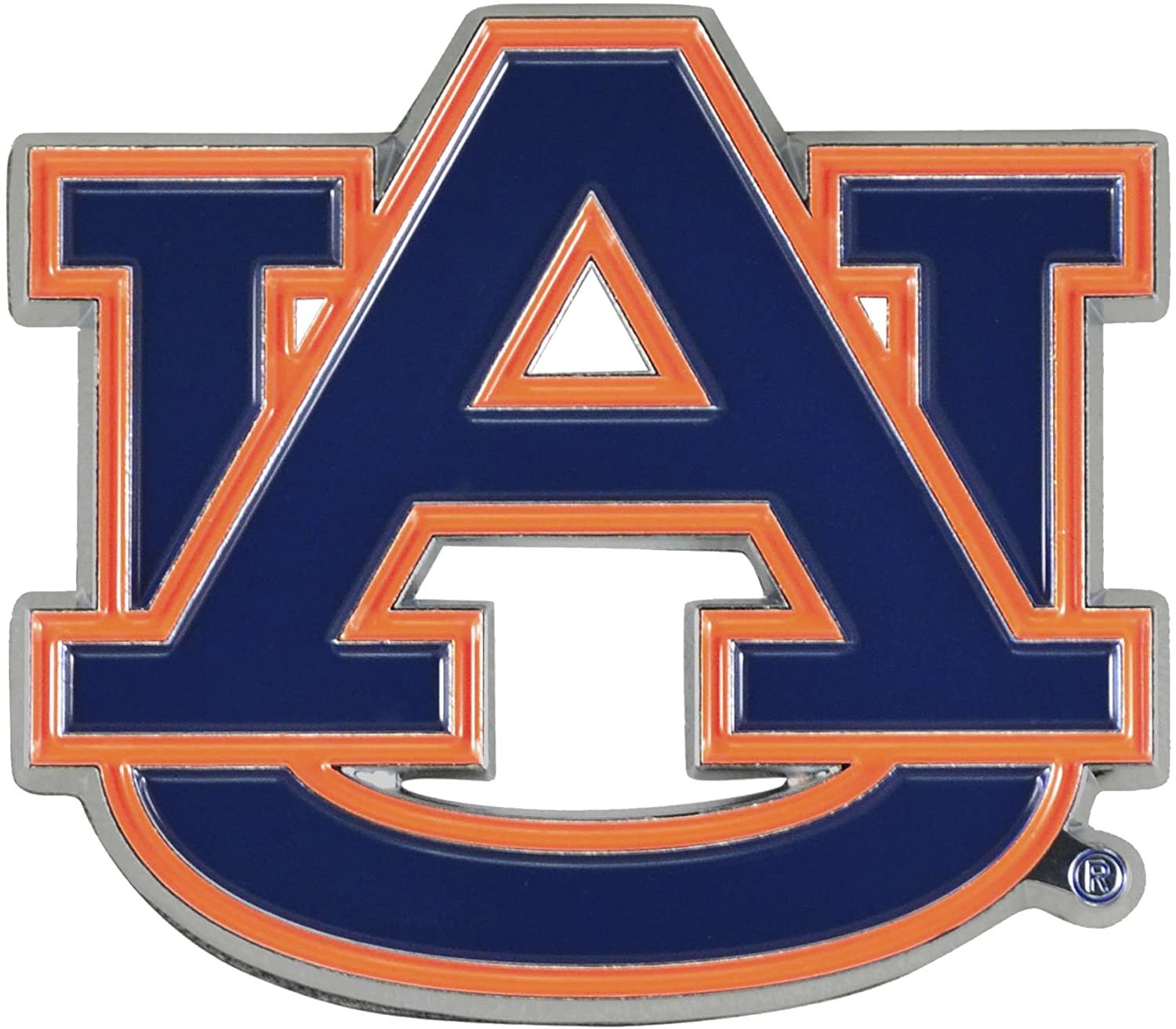 Auburn University Tigers Premium Solid Metal Raised Auto Emblem, Team Color, Shape Cut, Adhesive Backing