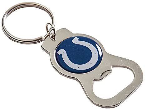 Indianapolis Colts Premium Solid Metal Bottle Opener Keychain, Silver Key Ring, Team Logo 1