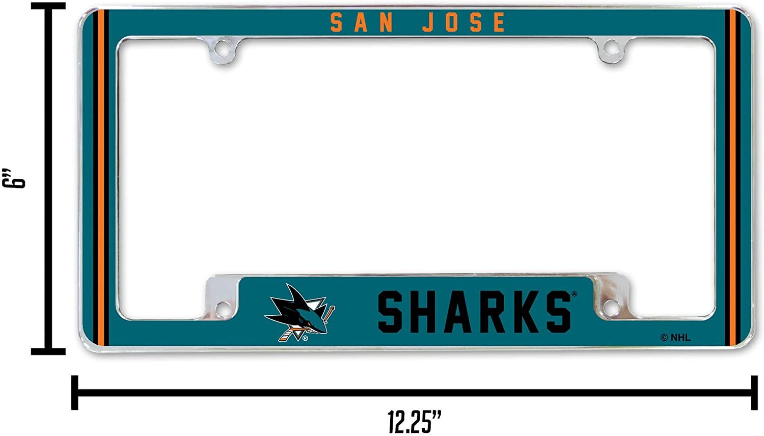 San Jose Sharks Metal License Plate Frame Chrome Tag Cover Alternate Design 6x12 Inch 4