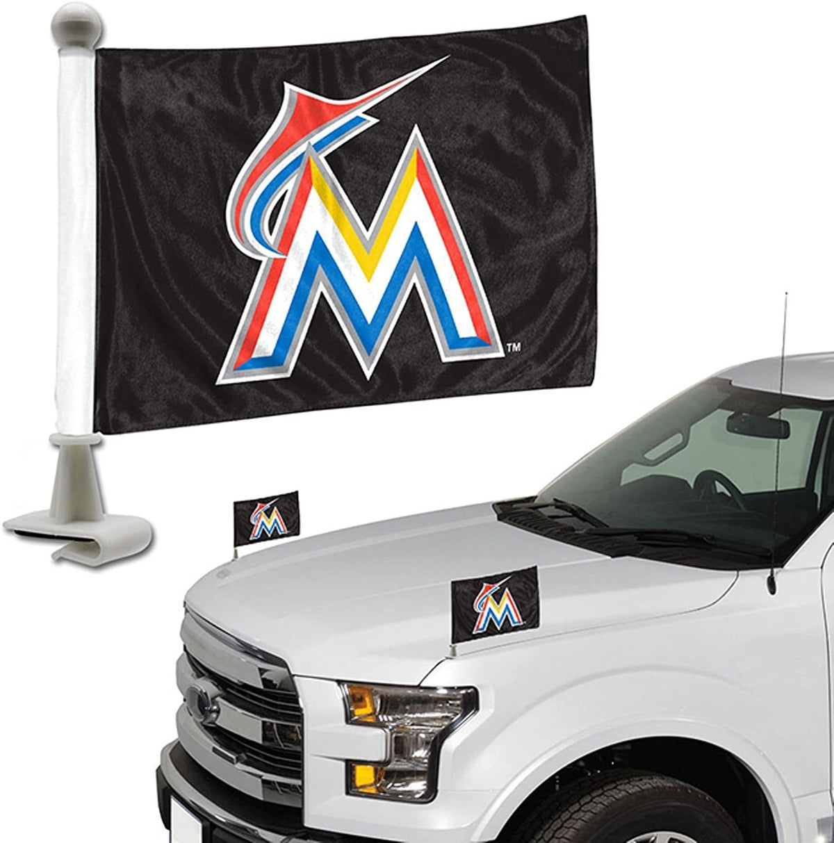 ProMark Miami Marlins 2-Pack Ambassador Style Auto Flag Car Banner Set Baseball 1