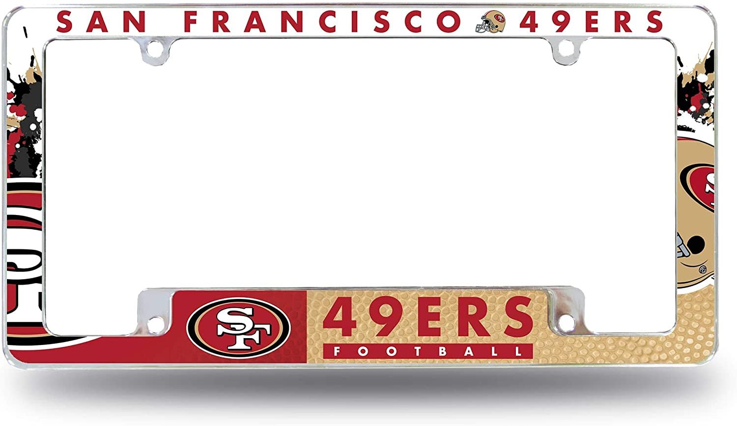 San Francisco 49ers Metal License Plate Frame Chrome Tag Cover All Over Design 12x6 Inch