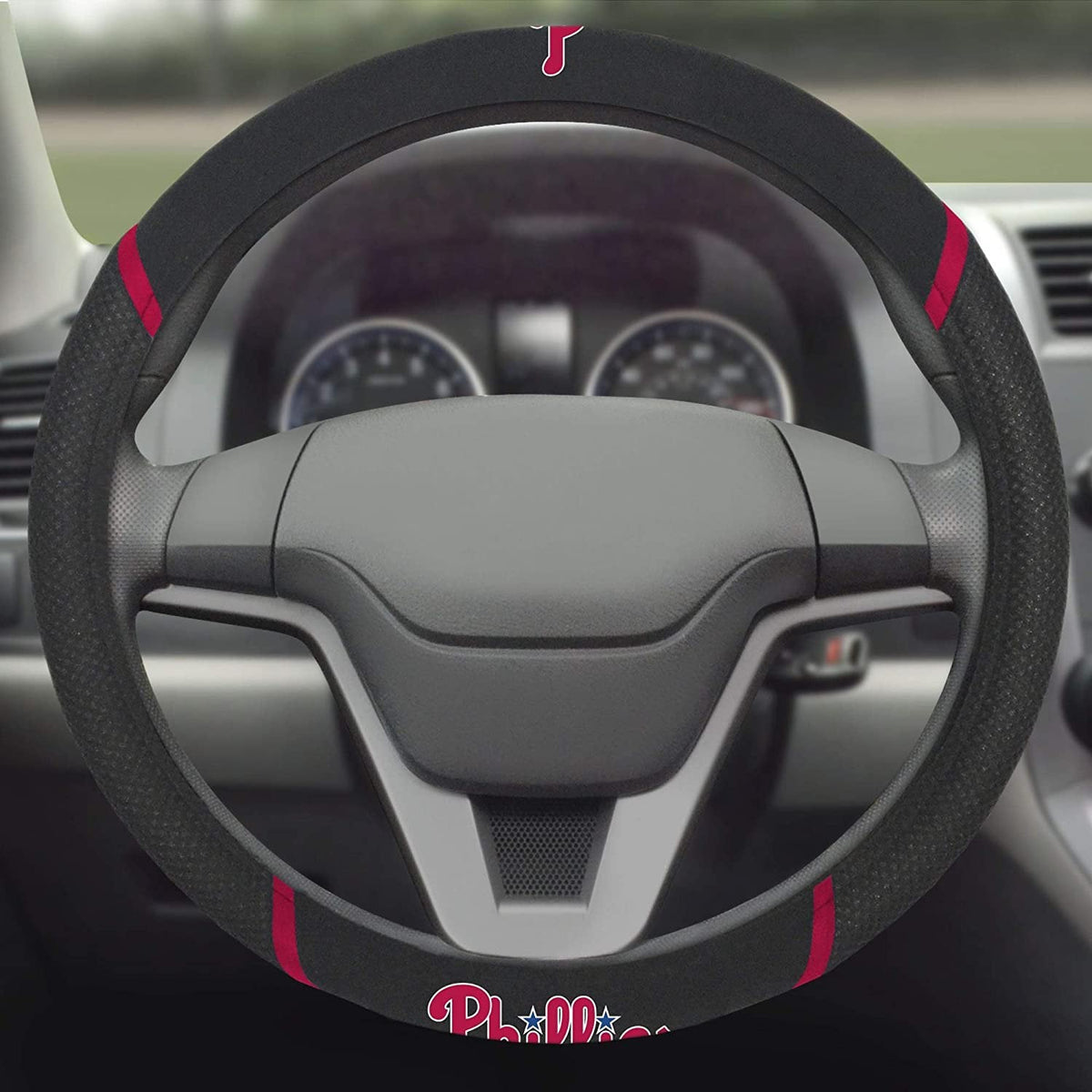 Philadelphia Phillies Steering Wheel Cover Premium Embroidered Black 15 Inch 3
