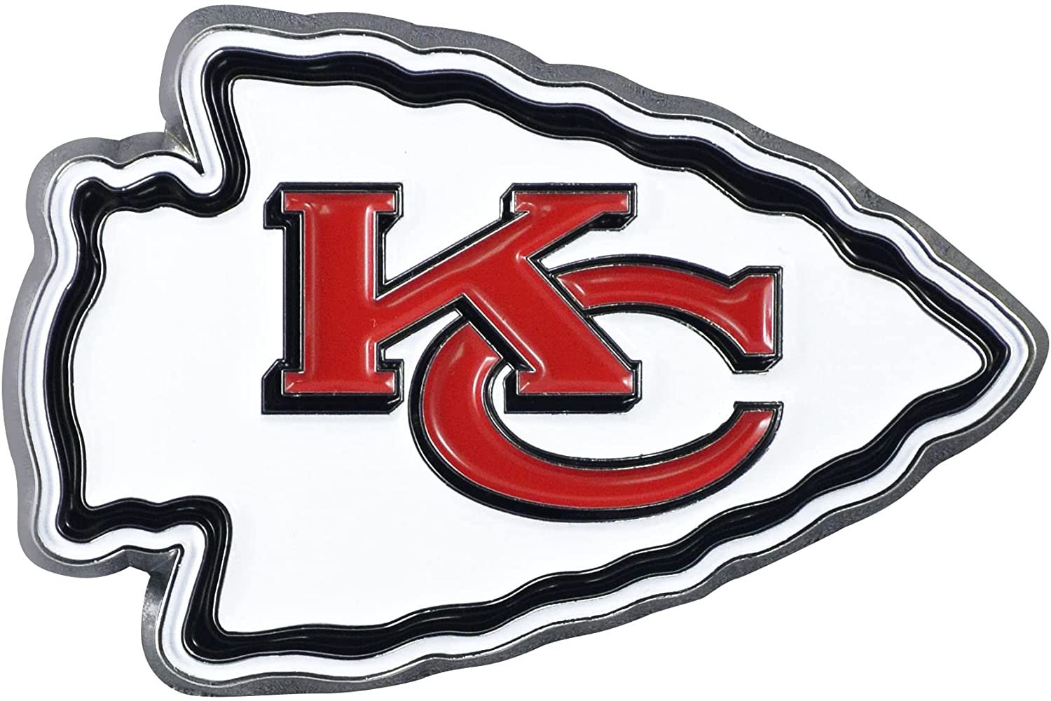 Kansas City Chiefs Premium Solid Metal Raised Auto Emblem, Team Color, Shape Cut, Adhesive Backing 1