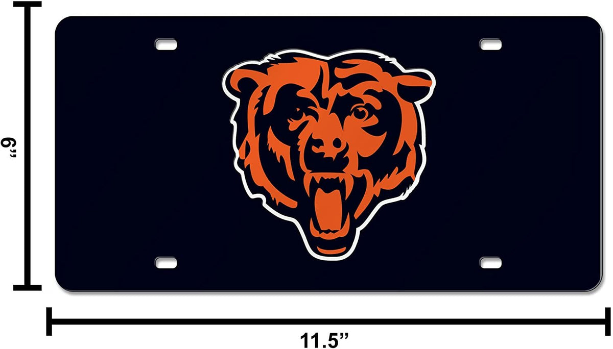 Chicago Bears Premium Laser Cut Tag License Plate, Mascot, Blue Mirrored Acrylic Inlaid, 12x6 Inch 5