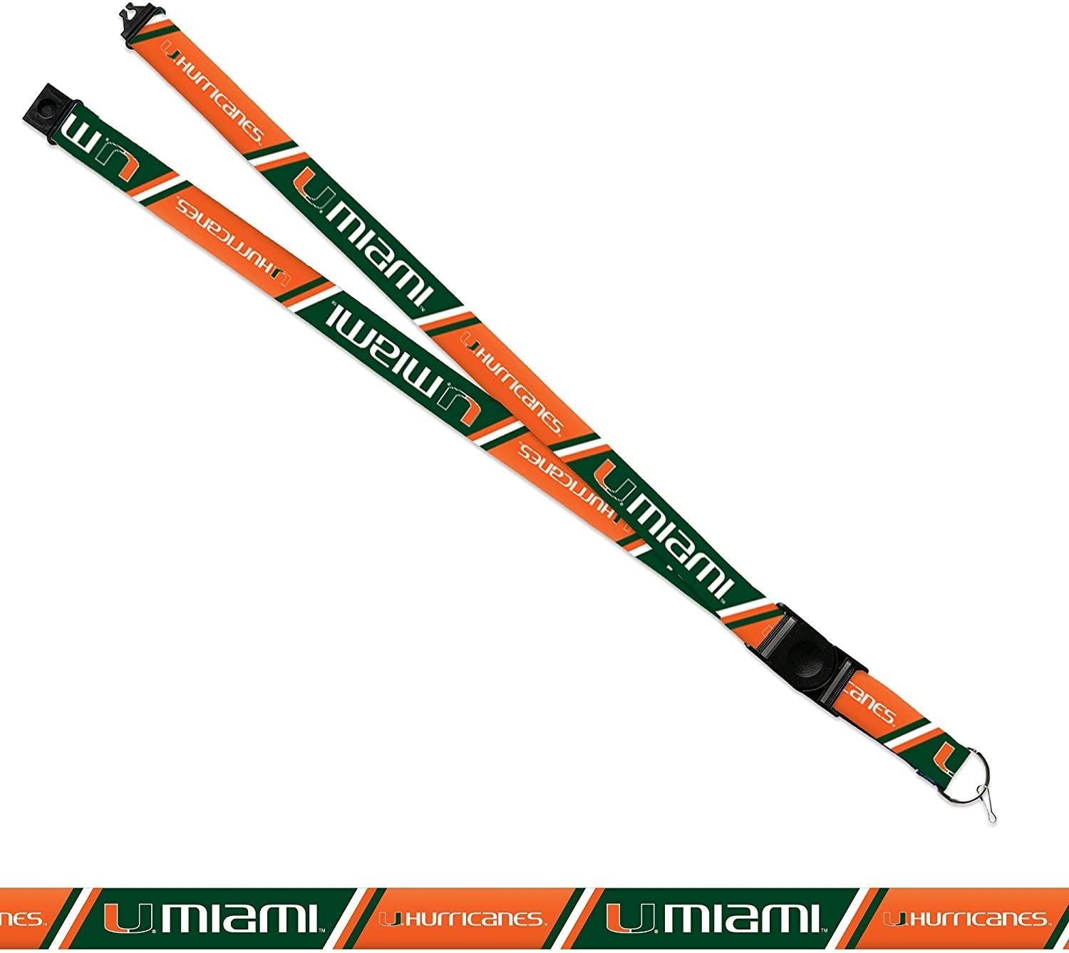 University of Miami Hurricanes Lanyard Keychain Double Sided 18 Inch Button Clip Safety Breakaway 2