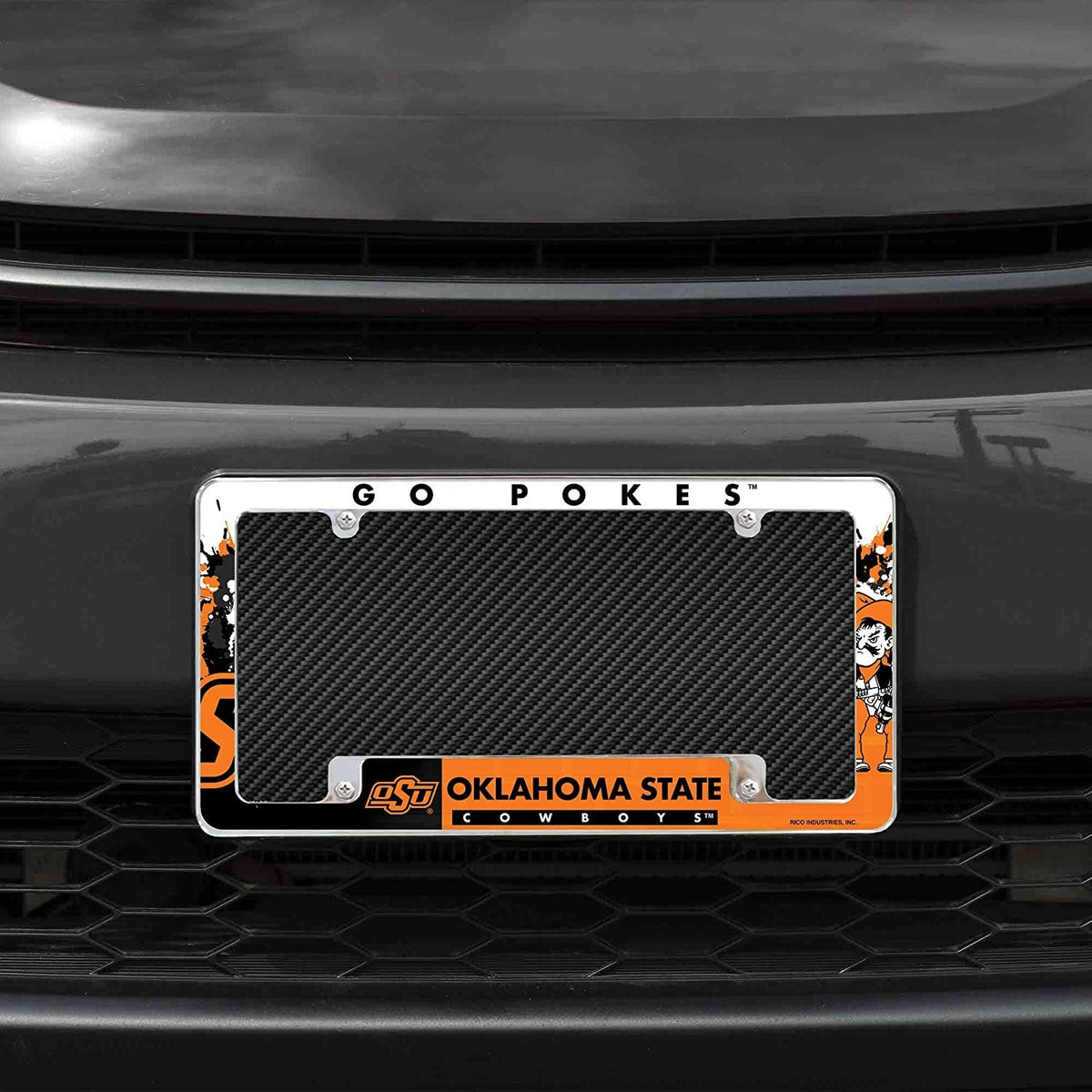 Oklahoma State University Cowboys Metal License Plate Frame Tag Cover All Over Design 12x6 Inch