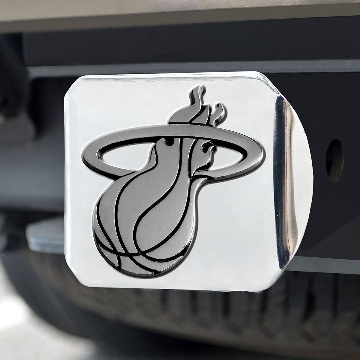 Miami Heat Hitch Cover Solid Metal with Raised Chrome Metal Emblem 2" Square Type III