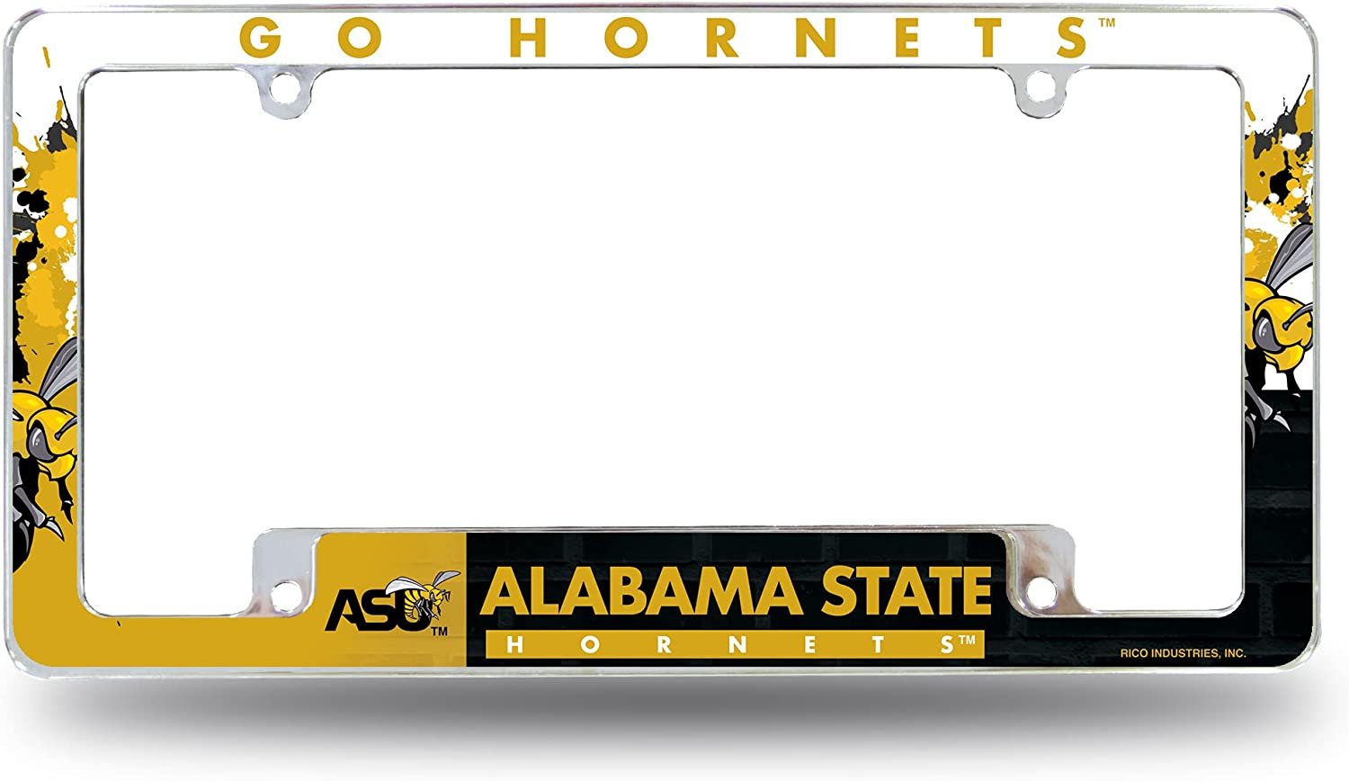 Alabama State University Hornets Metal License Plate Frame Chrome Tag Cover All Over Design 6x12 Inch