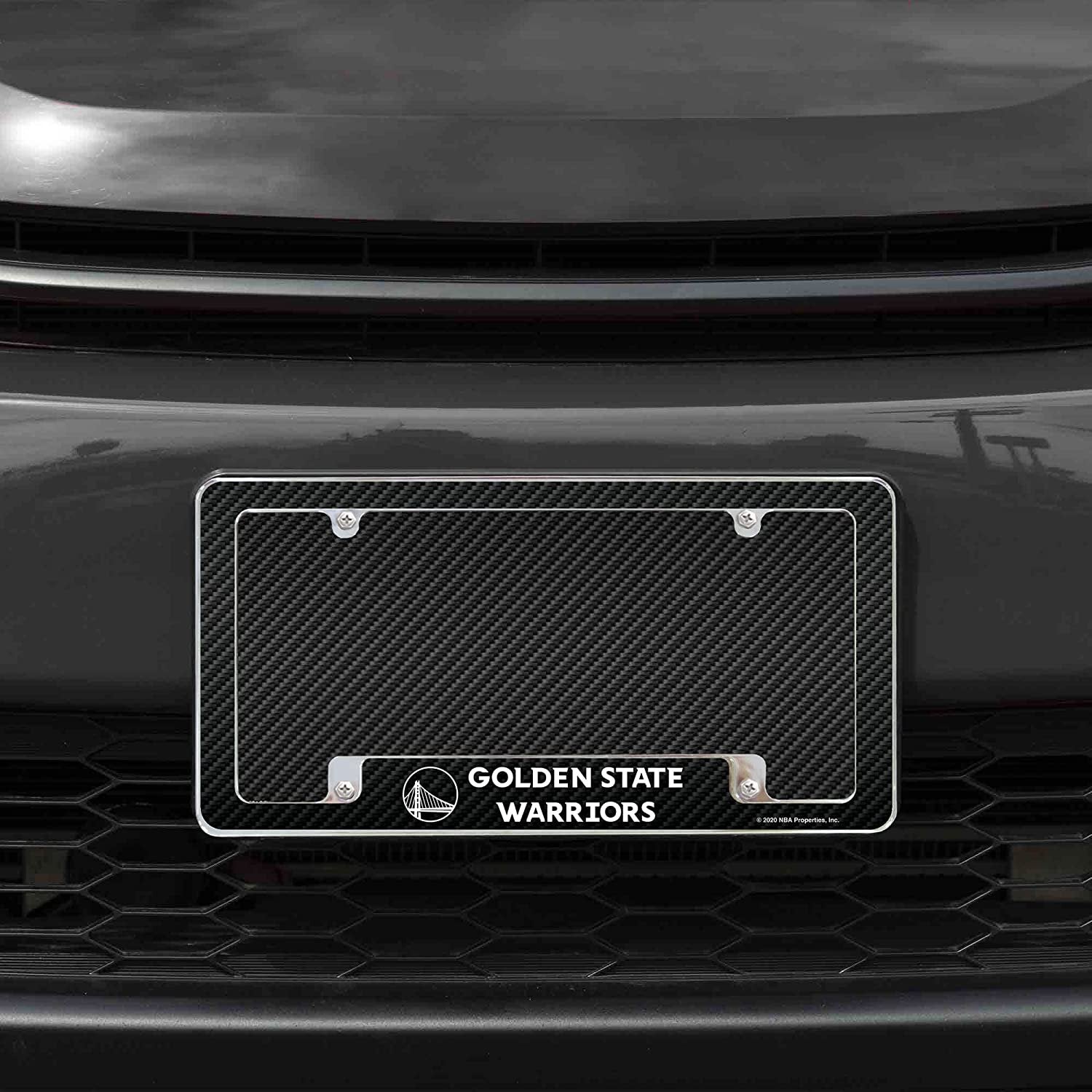Golden State Warriors Metal License Plate Frame Chrome Tag Cover Carbon Fiber Design 6x12 Inch 2