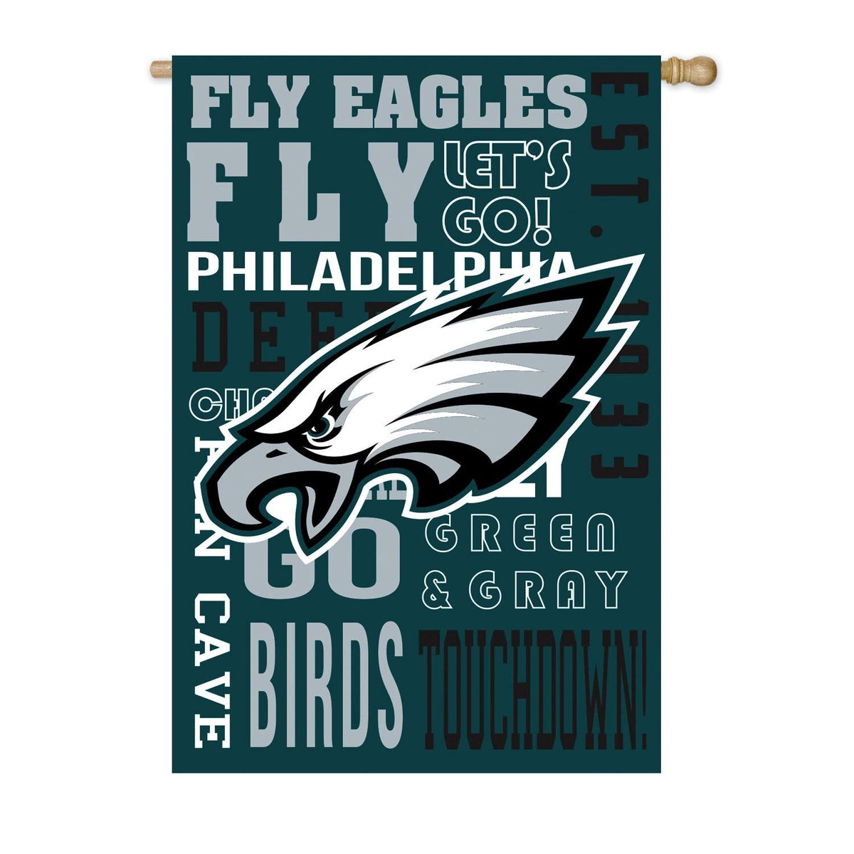Philadelphia Eagles Premium Double Sided House Flag Banner, Fan Rules Design, 28x44 Inch, Display Pole Sold Seperately, Officially Licensed