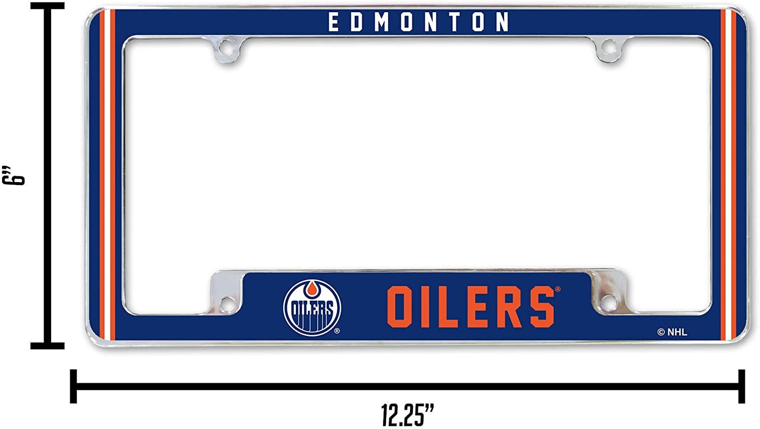 Edmonton Oilers Metal License Plate Frame Chrome Tag Cover Alternate Design 6x12 Inch 5