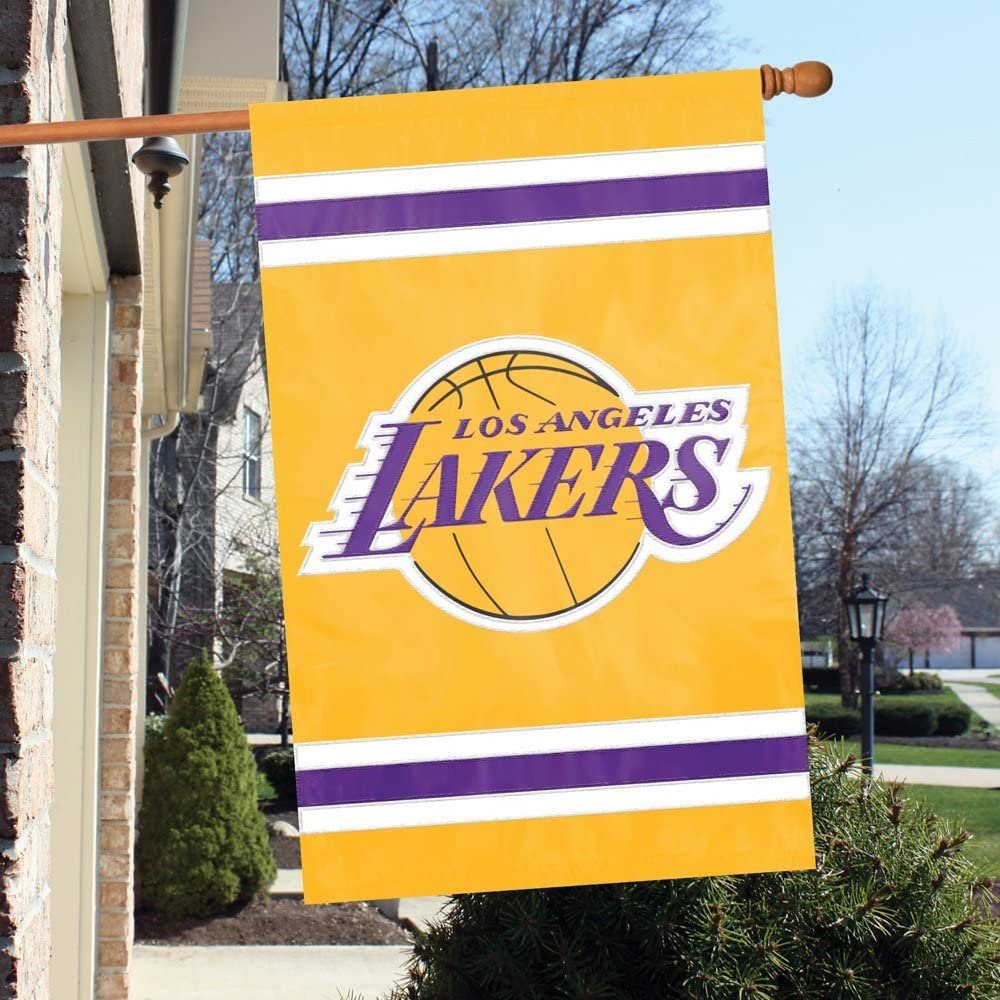 Los Angeles Lakers House Banner Flag Applique Embroidered Double Sided 44 x 28 2