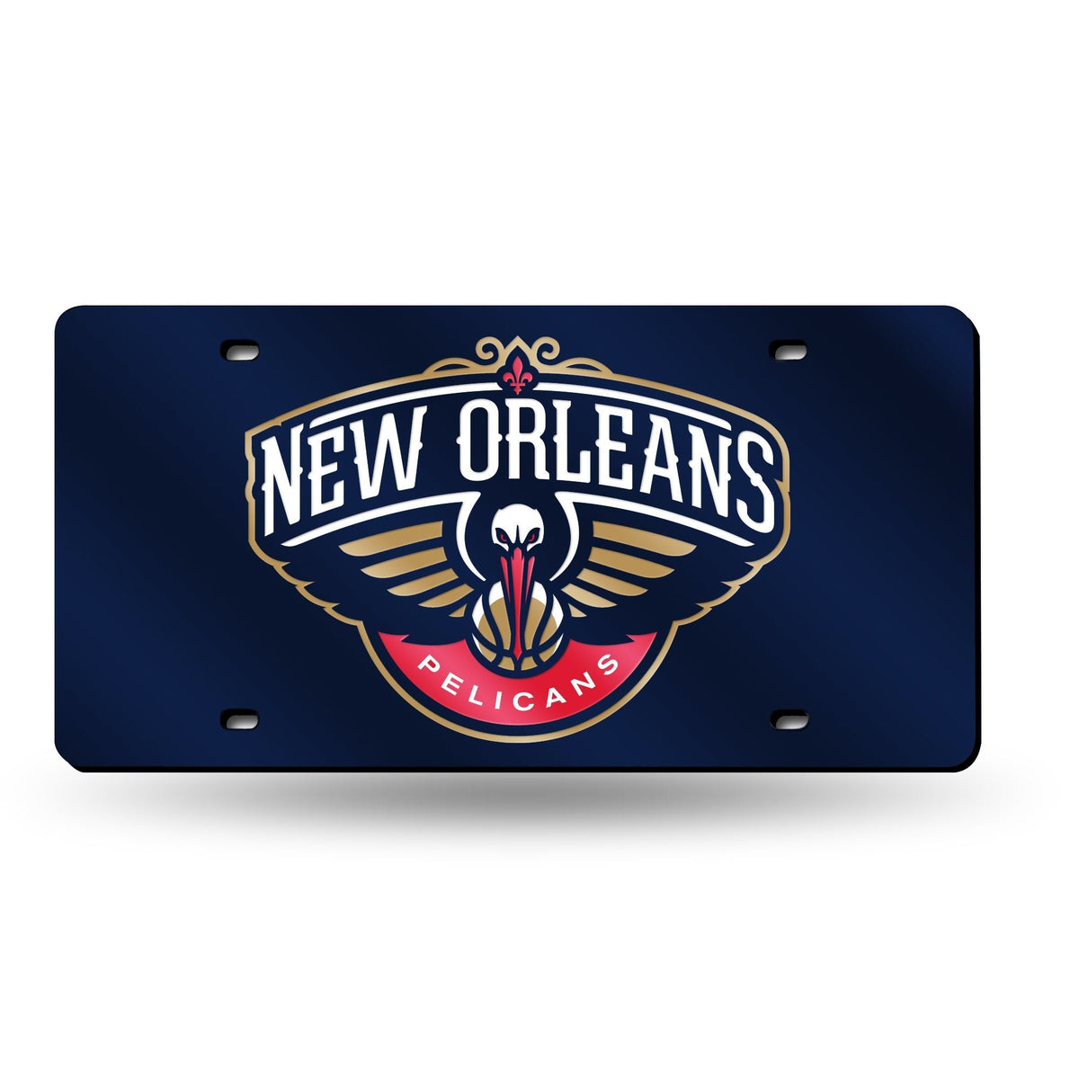New Orleans Pelicans Premium Laser Cut Tag License Plate, Mirrored Acrylic Inlaid, Blue, 6x12 Inch