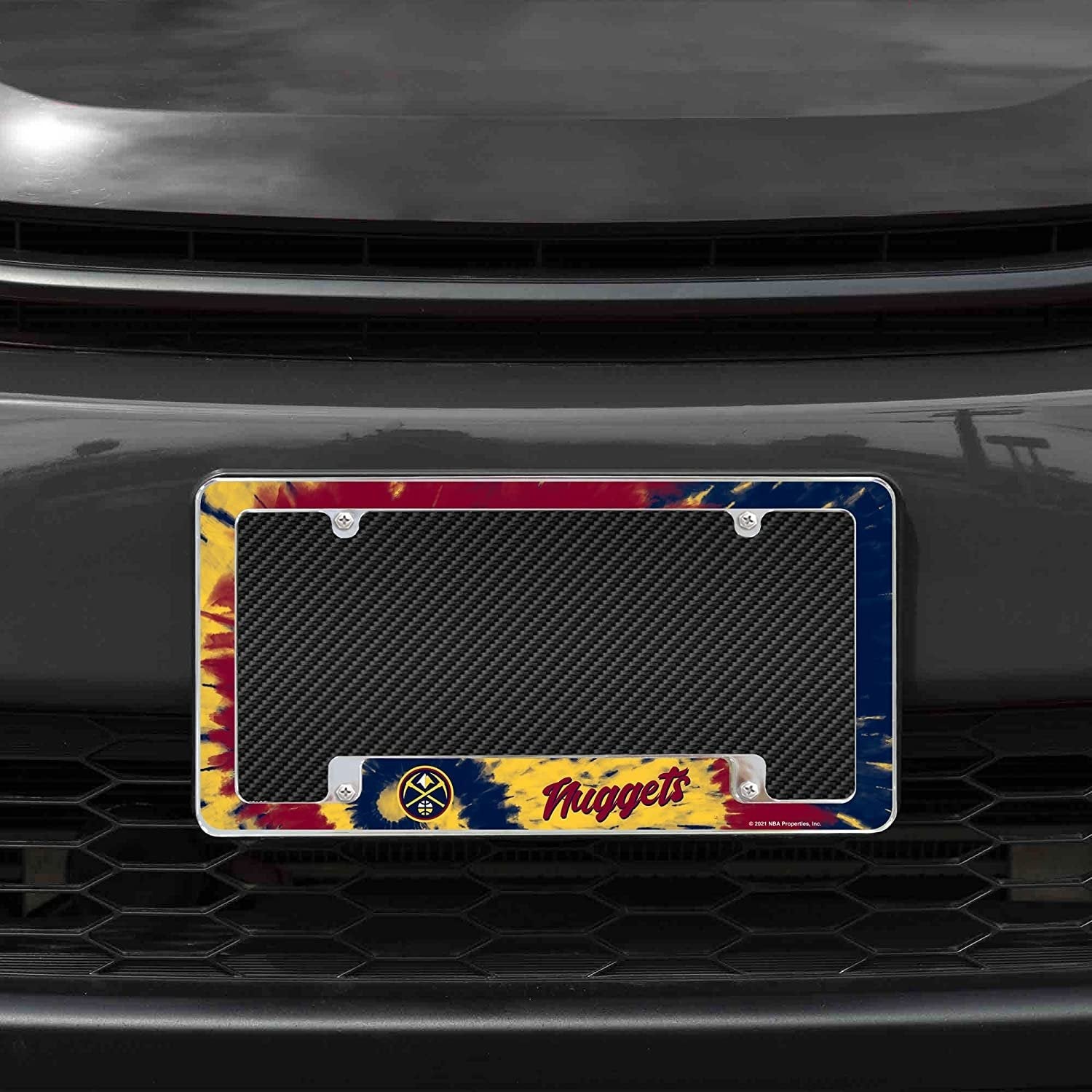 Denver Nuggets Metal License Plate Frame Chrome Tag Cover Tie Dye Design 6x12 Inch 2