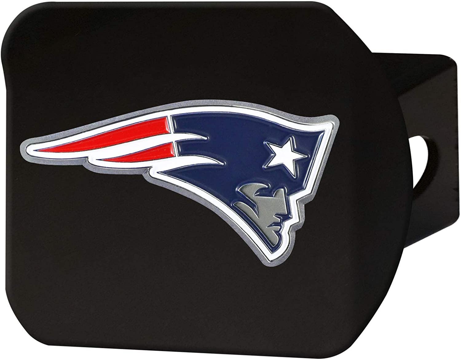 New England Patriots Hitch Cover Black Solid Metal with Raised Color Metal Emblem 2" Square Type III