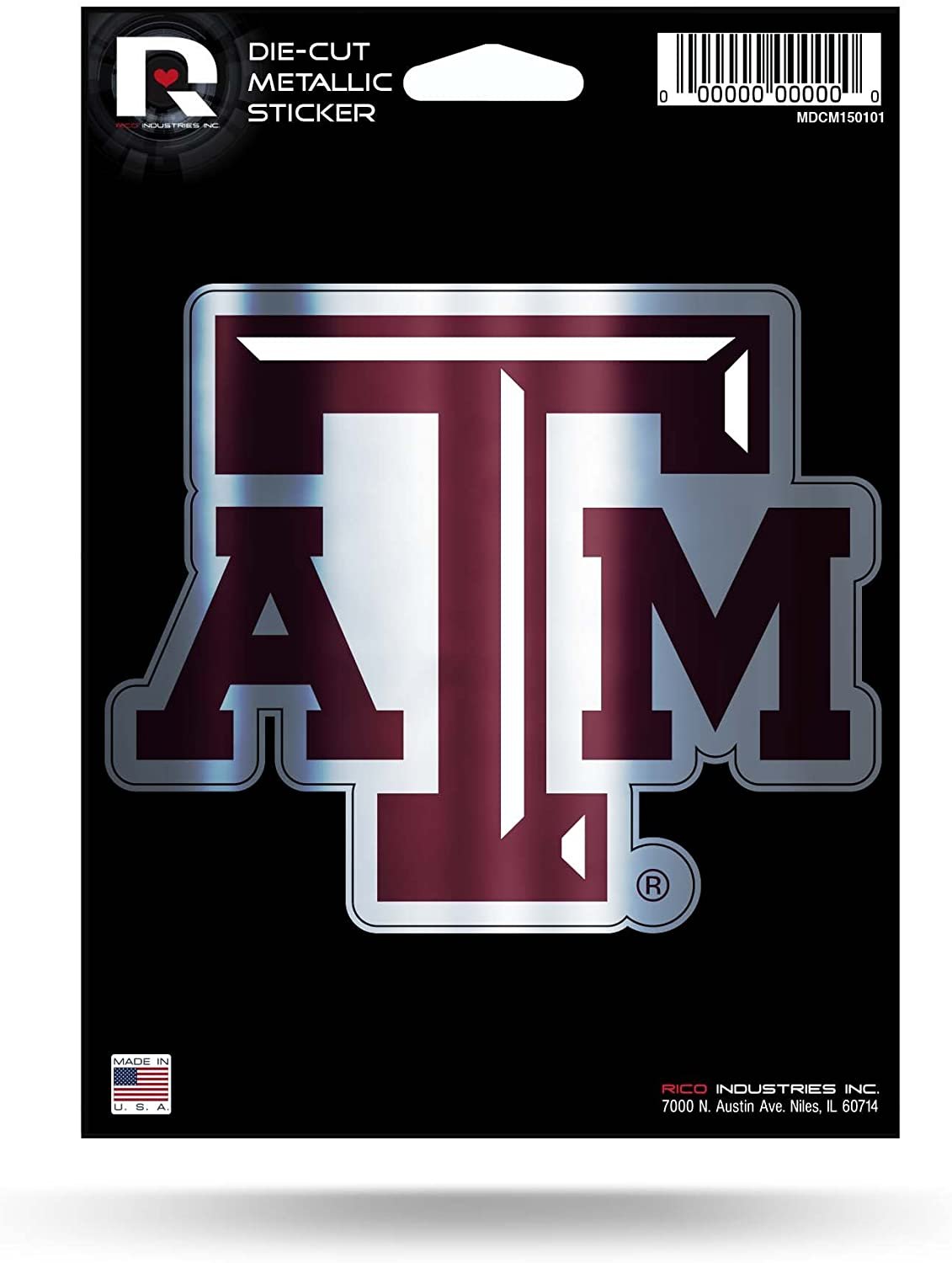 Texas A&M University Aggies 5 Inch Die Cut Decal Sticker, Metallic Shimmer Design, Full Adhesive Backing