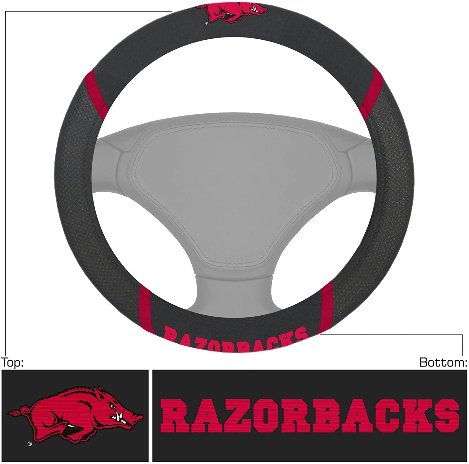 Arkansas Razorbacks Steering Wheel Cover Premium Embroidered Black 15 Inch University of 2