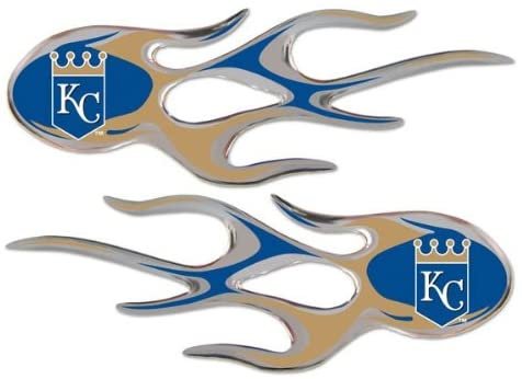 Kansas City Royals Pair of Decal Sticker Emblem, Air Puffed Raised, Micro Flame Design, Full Adhesive Backing, 2x5 Inch Each