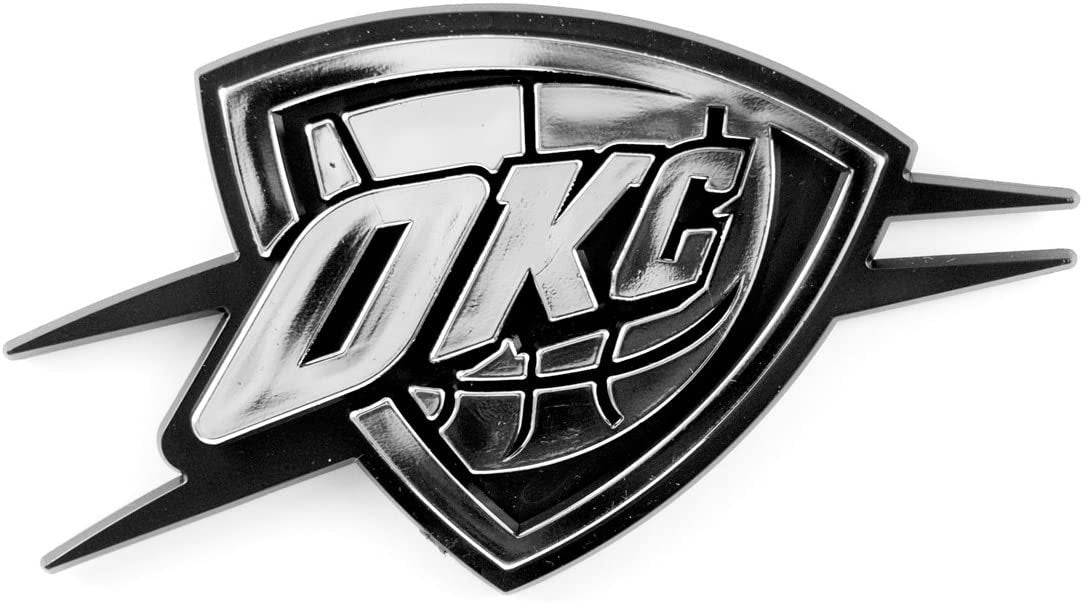 Oklahoma City Thunder Auto Emblem, Plastic Molded, Silver Chrome Color, Raised 3D Effect, Adhesive Backing 1