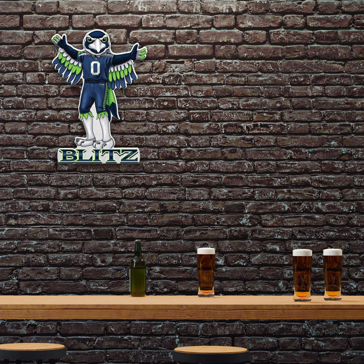 Seattle Seahawks Soft Felt Pennant, Mascot Design, Shape Cut, 18 Inch, Easy To Hang