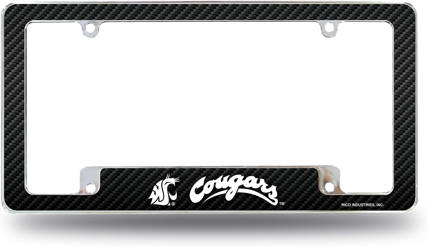 Washington State University Cougars Metal License Plate Frame Chrome Tag Cover 12x6 Inch Carbon Fiber Design