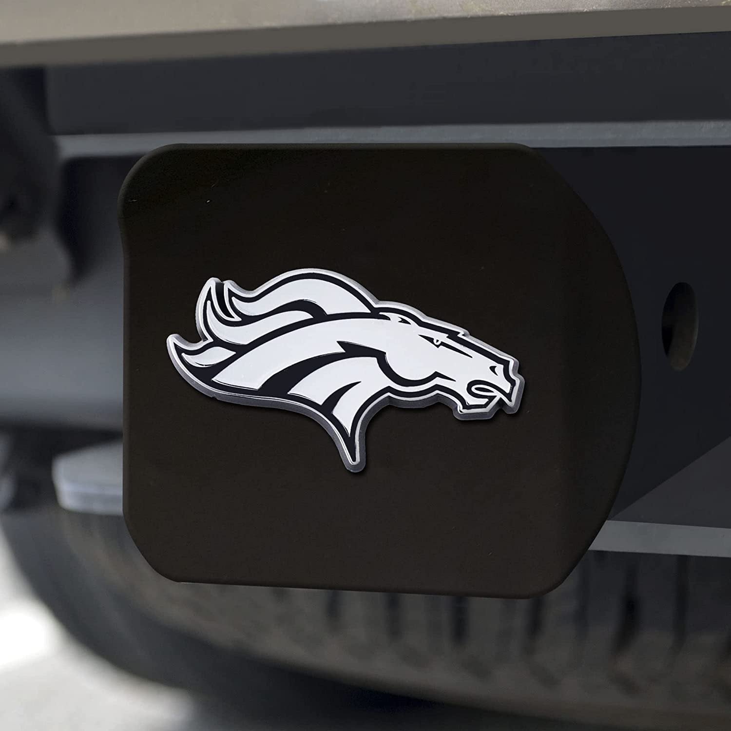 Denver Broncos Solid Metal Black Hitch Cover with Chrome Metal Emblem 2 Inch Square Type III 2