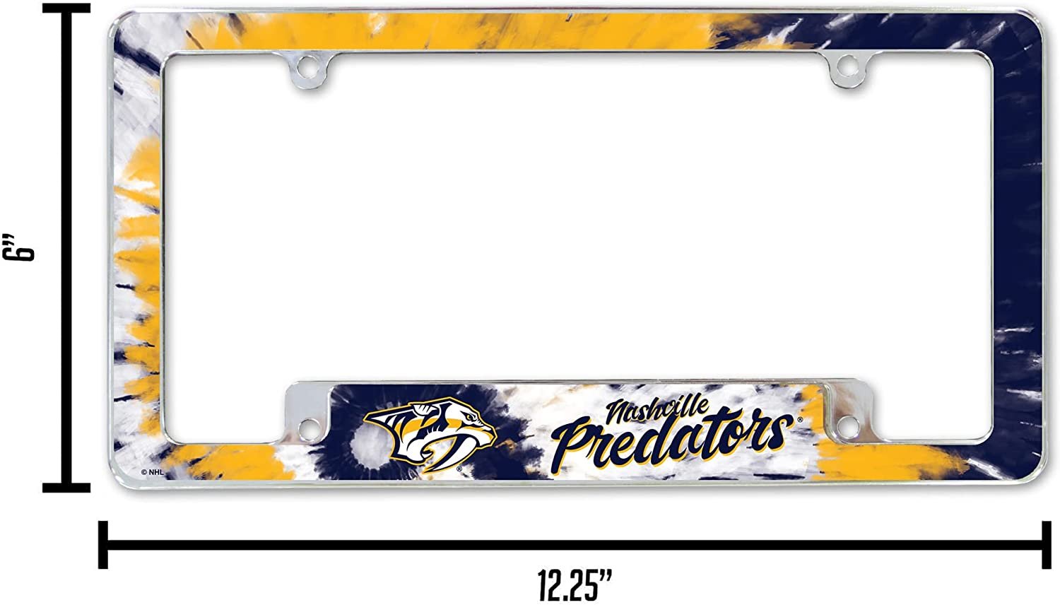 Nashville Predators Metal License Plate Frame Chrome Tag Cover Tie Dye Design 6x12 Inch 4