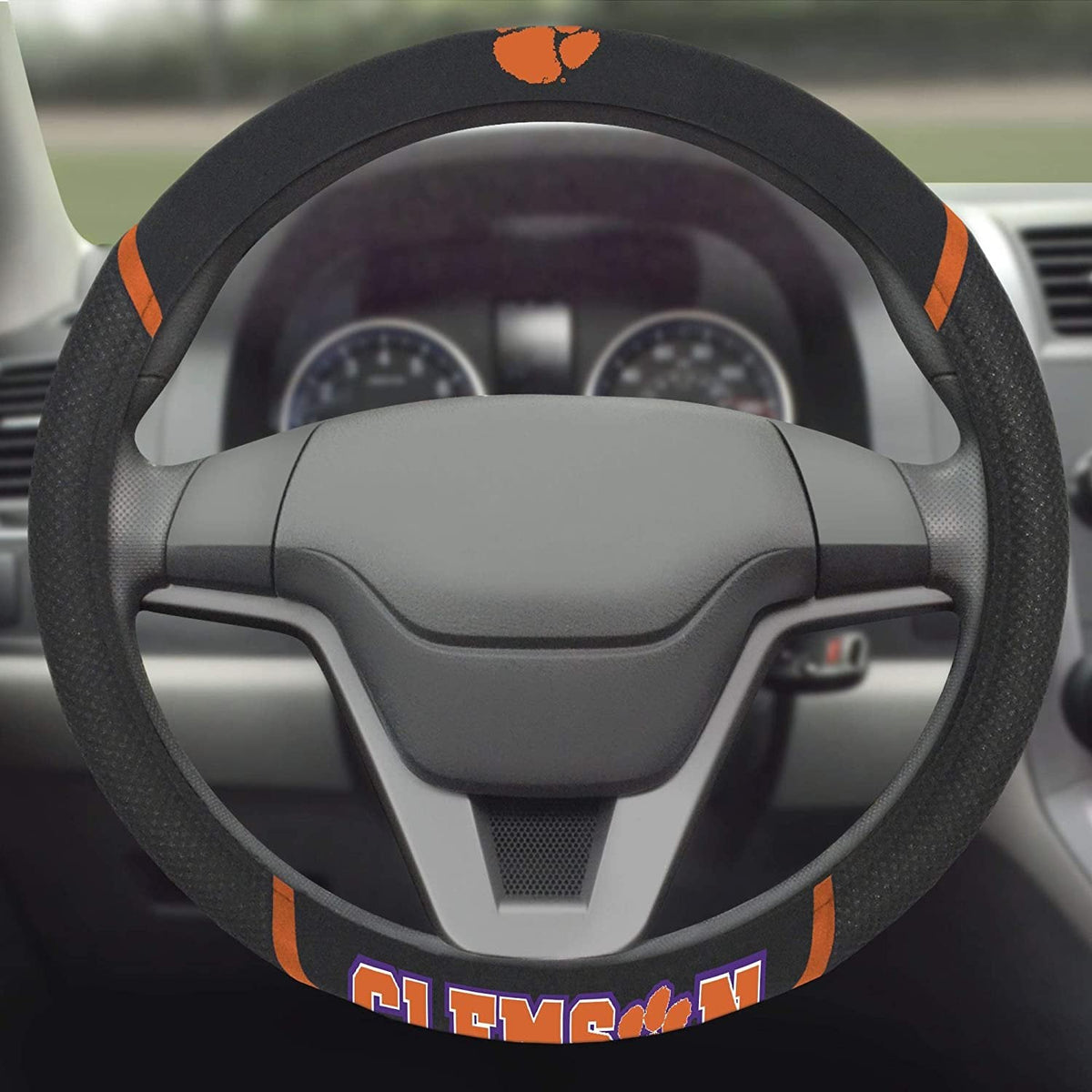 Clemson Tigers Steering Wheel Cover Premium Embroidered Black 15 Inch University 3
