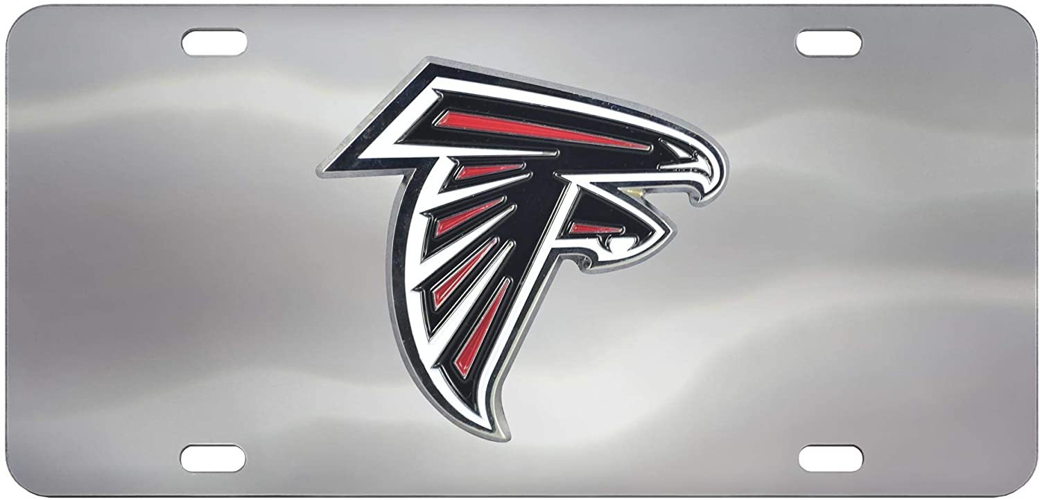 Atlanta Falcons License Plate Tag, Premium Stainless Steel Diecast, Chrome, Raised Solid Metal Color Emblem, 6x12 Inch