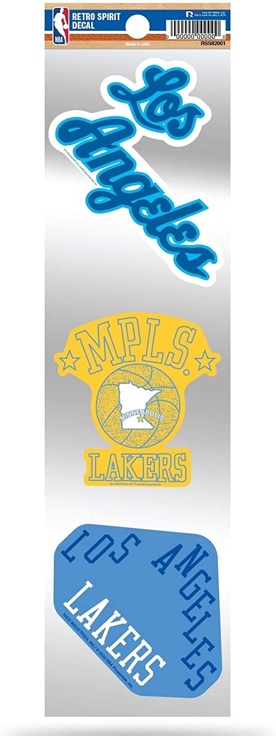 Los Angeles Lakers Triple Retro Throwback Spirit Decals Flat Vinyl Auto Home Sticker Sheet Basketball 1