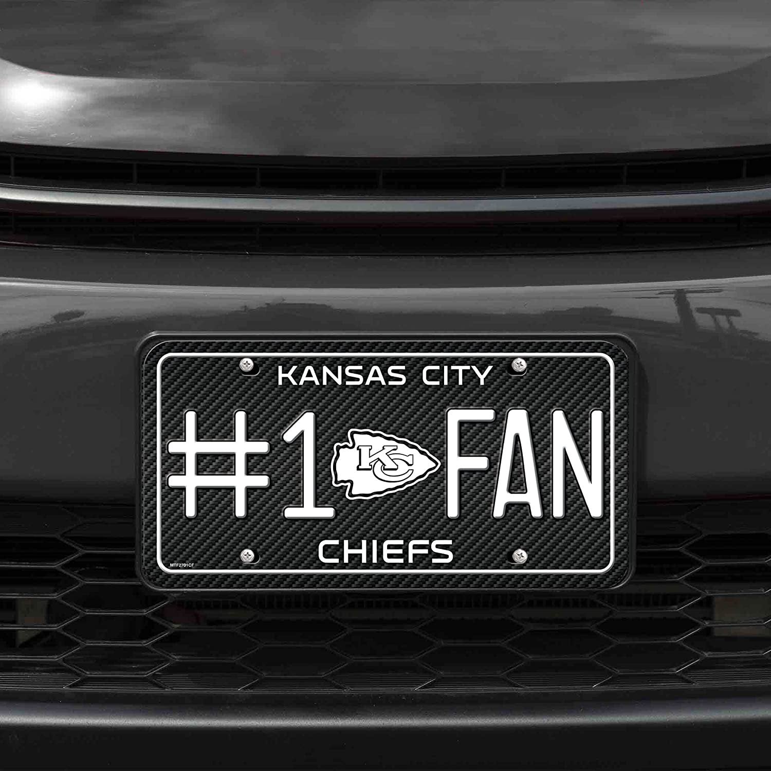 Kansas City Chiefs #1 Fan Metal License Plate Tag Carbon Fiber Design 12x6 Inch 2